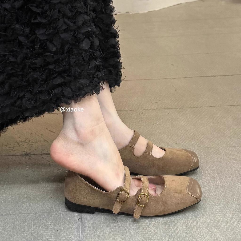 Design sense niche flat-bottomed shallow mouth Mary Jane shoes women's shoes autumn new French retro brown single shoes ballet shoes