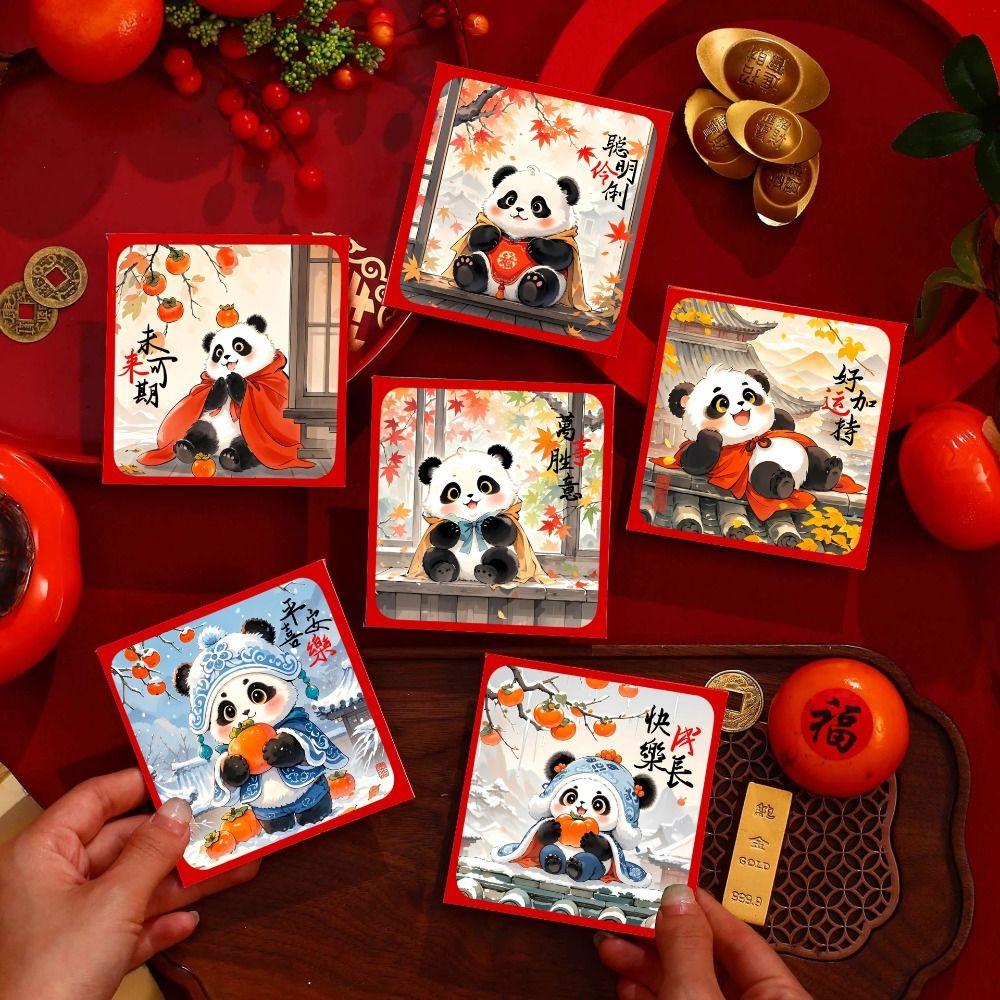 6pcs Cute New Year Panda Red Envelopes Traditional Gifts Packing Bags  Kids Gifts