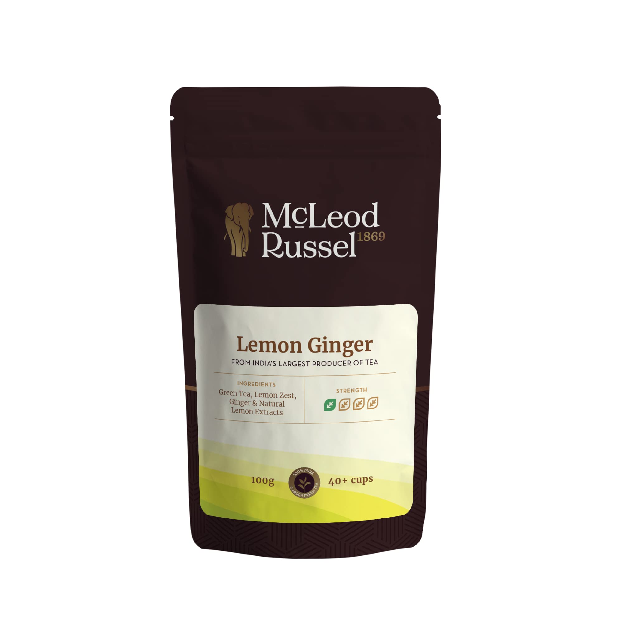McLeod Russel 1869 - Lemon Ginger | 100g | Long Leaf Green Tea | Aids Weight Loss | Citrus Freshness | 40+ Cups