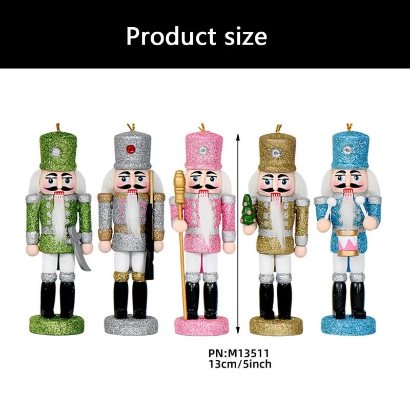 5Pcs Colorful Glitter Nutcrackers Figurine Wooden King and Soldier Festives Decors Hanging Ornaments For Holiday Parties