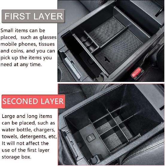 JDMCAR Center Console Organizer Set Compatible With 2010-2024 Toyota 4Runner Accessories Ert ABS Black Compartment Divider Armrest Tray (2-Pack)