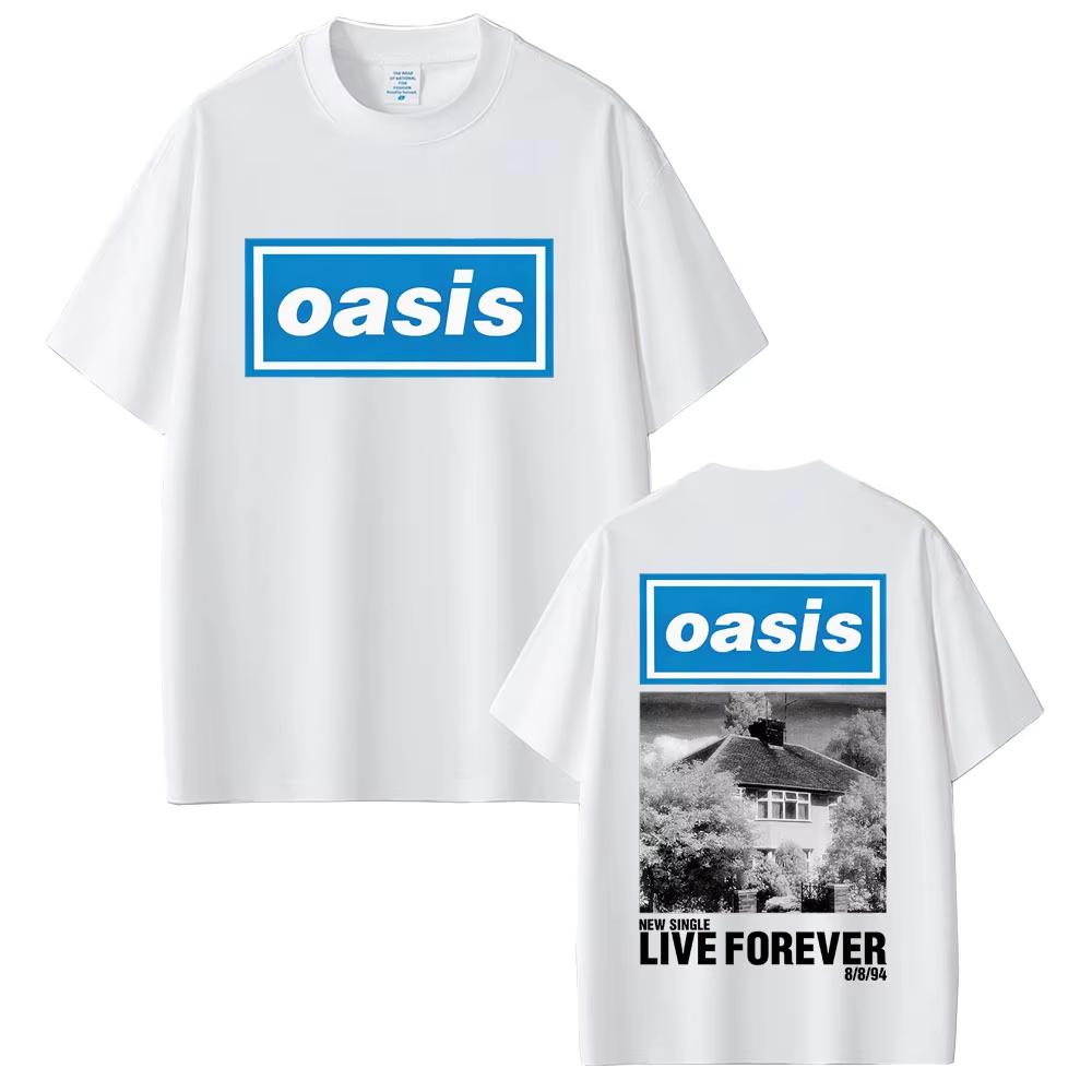 O-Oasis Live Forever T Shirt British Rock Band T Shirts Men Women Classic Oversized T-shirt Women Cotton Short Sleeve T-shirts