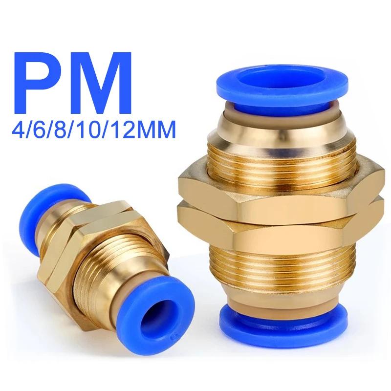 5Pcs PM Series Bulkhead Straight Pneumatic Fitting,4-12mm Push-to-Connect Quick Release Hose Connector for Air Compressor System