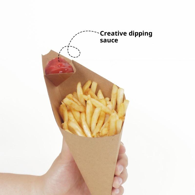 50Pcs French Fries Box Cone Chips Ketchup Cup Fast Food Restaurant Take-Out Disposable Food Paper Package