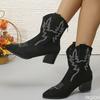 Fashion Embroidered boots for women in plus size thick heel retro ethnic style comfortable versatile anti slip temperament women's shoes