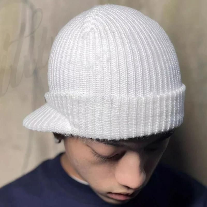 Unisex Winter Knitted Hats Short-brimmed Woolen Army Peaked Caps Knitted Warm Hat Fashion Solid Color Autumn Wool Cap Woman Man