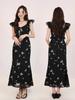 [Double Layer + Inner Lining] Feifei Sleeve Butterfly Print Fishtail Skirt Black Waist Medium and Long Sleeveless Dress Summer