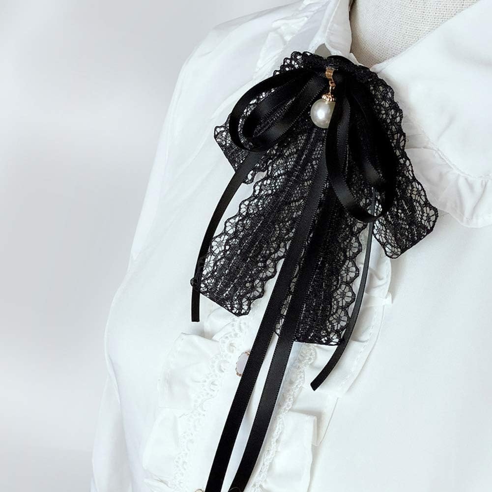 Black lace Bow Tie Brooches for Girl Women Fashion jabot collar brooch pins Pre-Tied Neck Tie Shirt Corsage Neck Tie