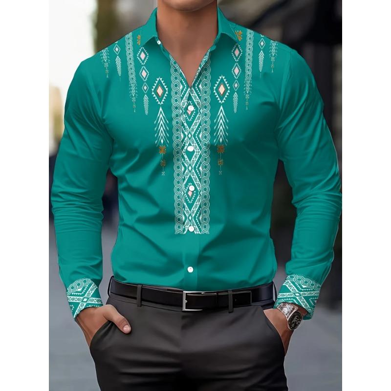 Camicia da Uomo con Stampa Floreale, Casual Traspirante con Collo a Revers e Bottoni, Manica Lunga per la Primavera, Abbigliamento da Uomo, Camicia Formale da Uomo