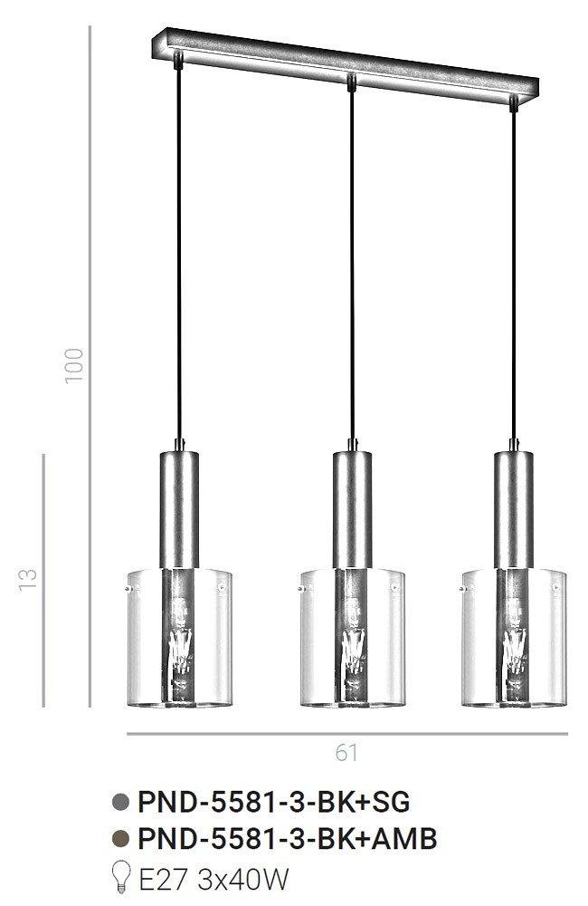 Lampa Wisząca Sardo PND-5581-3-BK+AMB Italux