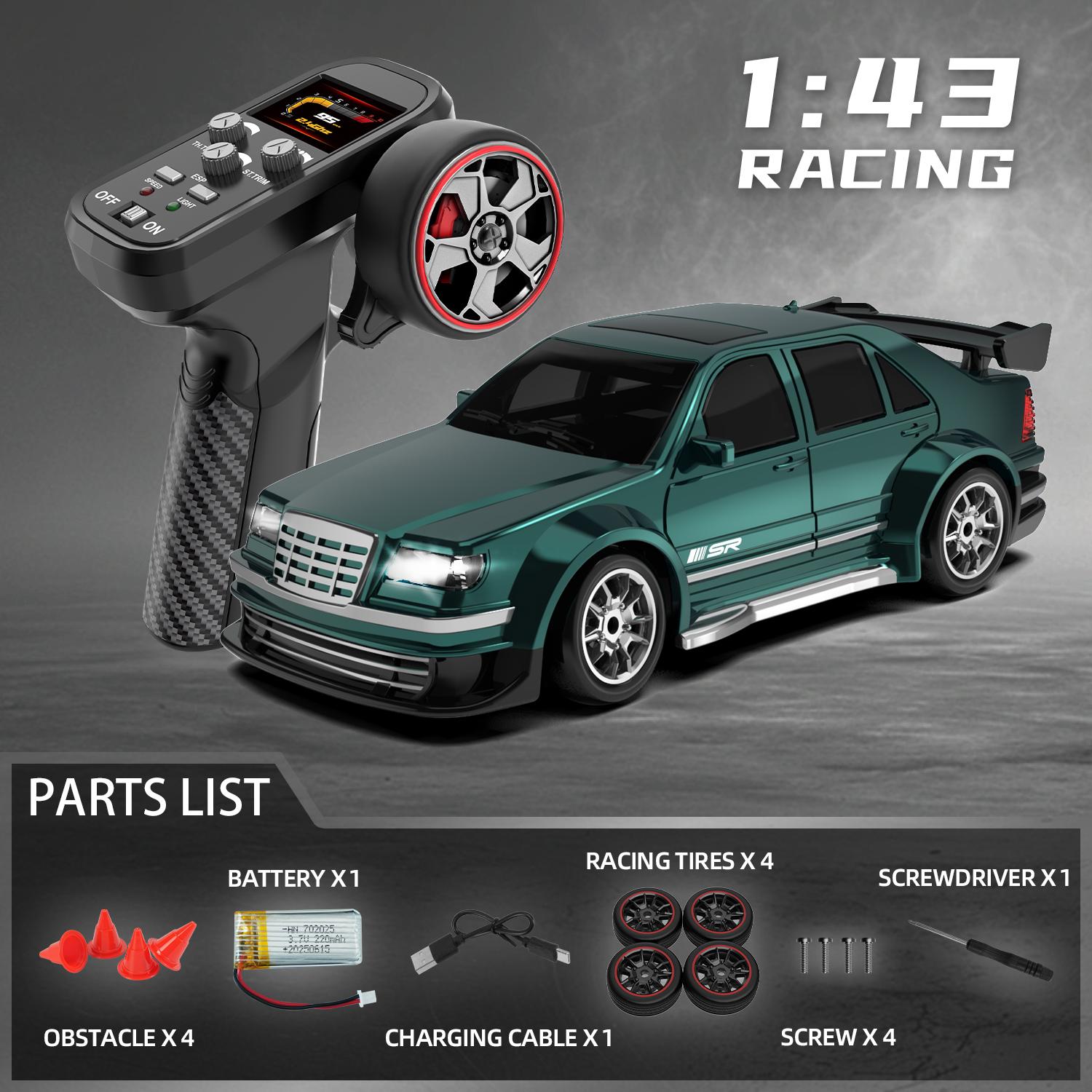 

KF30 1:43 4WD RC Car With Gyroscope & Dual Motor System 2.4G Full-Proportional RC High Speed Racing Car LED Lights Toys Gifts армія зелений колір