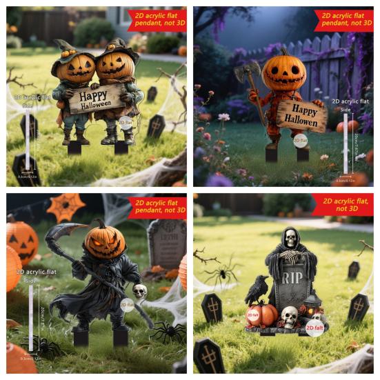 Halloween Garden Stake 2D Flat Pumpkin Man Decoration Outdoor Skeleton Decorative Stake for Lawn Yard Patio Decor