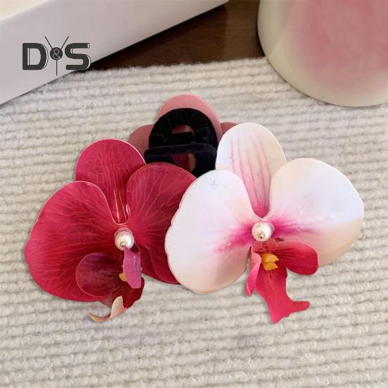 Bow Orchid Flower Decor Hair Claw Faux Pearl Inlaid Flower Hair Grip Secure Hold Back Head Hair Claw Hair Accessories