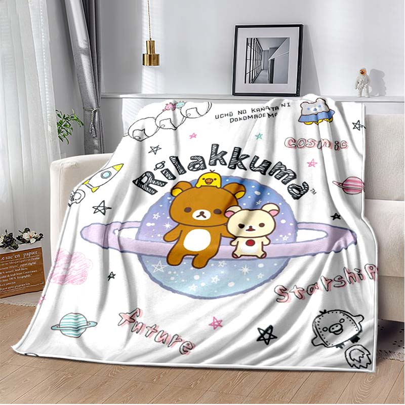 Cute Cartoon Rilakkuma Anime Throws Blanket Kids Super Soft Blankt for Sofa Travel Couch Picnic Flannel Blanket Birthday Gift