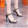 Hot Selling 2025 New Summer Fine Heel Sandal Women's Water Diamond One Button Strap Korean Internet Red High Heels Women's Shoes