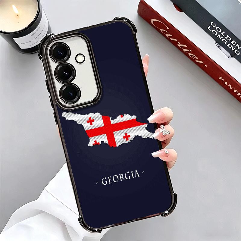 Georgia Passport Flag Plating Phone Case For Samsung A17 A07 A37 A57 A16 A56 A15 A55 A14 A54 A13 A53 A26 A36 A25 A35 A24 A34 A23