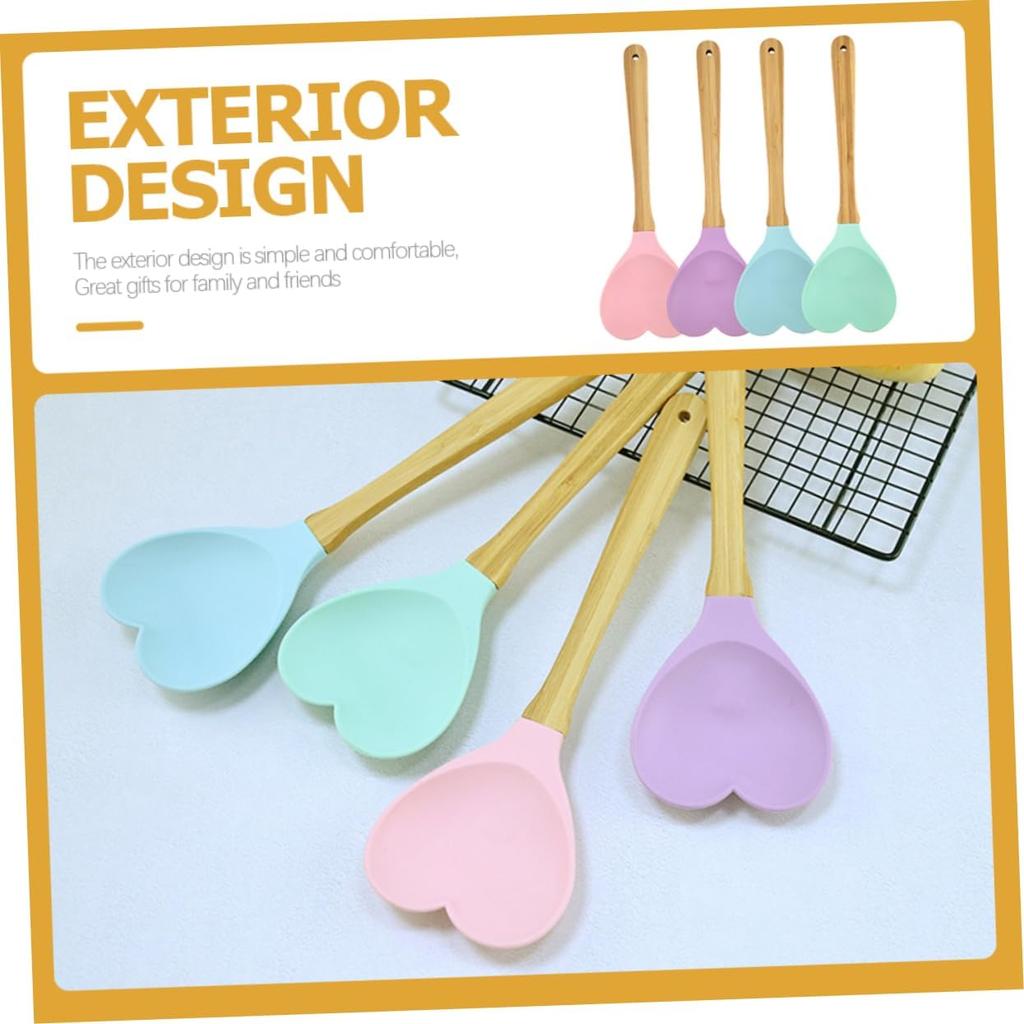 4pcs Heart-shaped Silicone Spoon Convenient Kitchen Utensils for Soup and Salad Mixing Spoons for Household Cooking Lightweight and Easy to Store