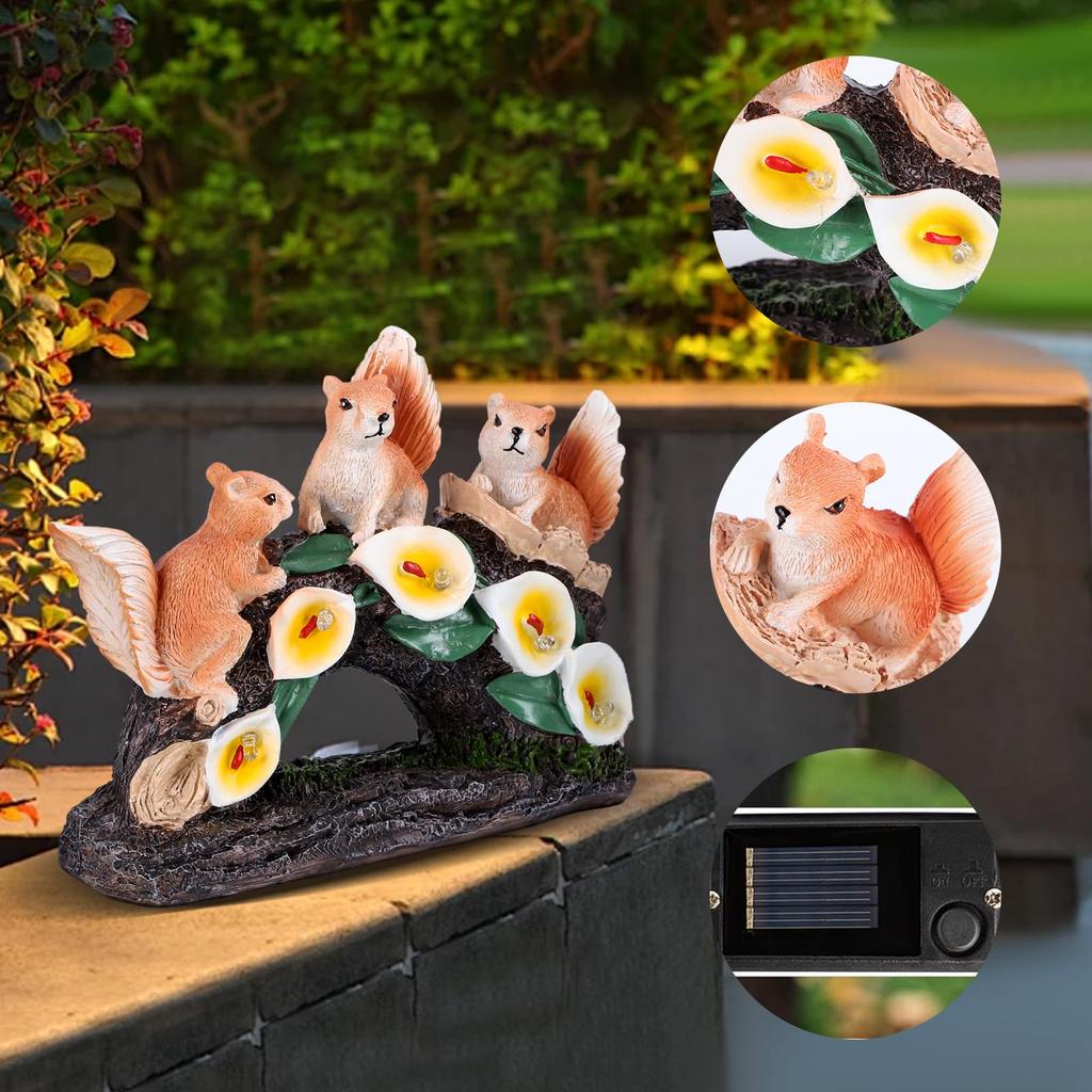 YUETJIN Solar Garden Squirrel Statues Outdoor Figurines Lights Garden Decor