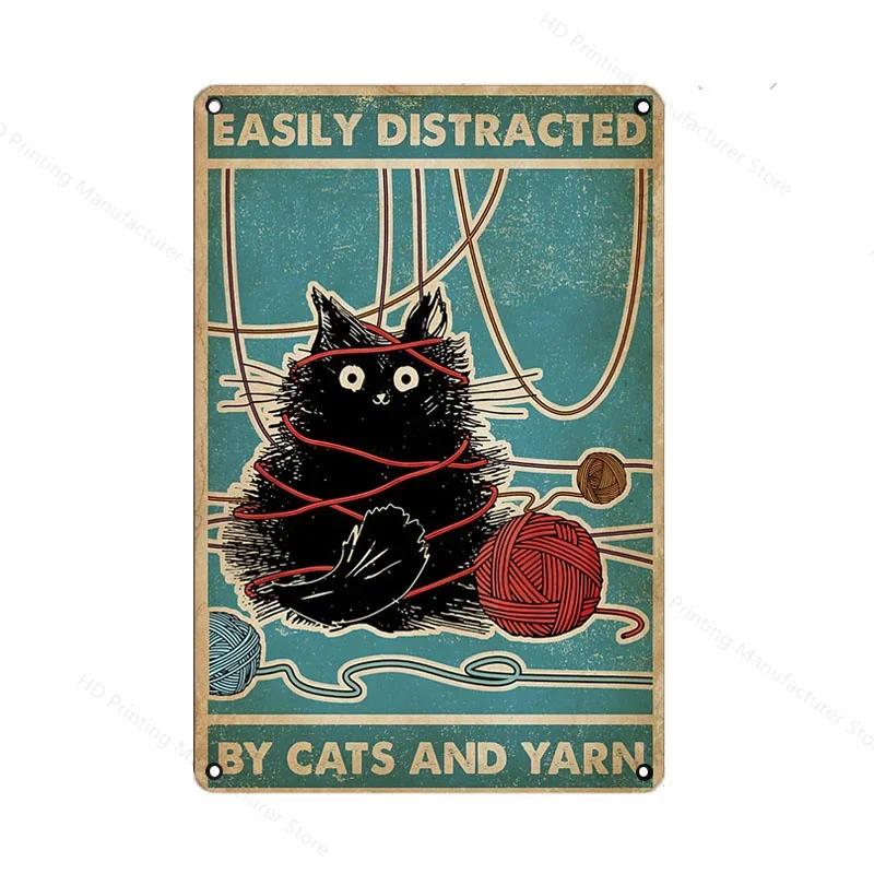Black Cat Women Metal Sign Vintage 30 *20cm Tin Plaque Coffee Yoga Bedroom Club Decoration Home Vintage Art Plate Wall Poster