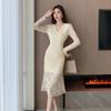 New Slim and Thin Sexy Lace V-neck Dress French Temperament Fishtail Hip Skirt