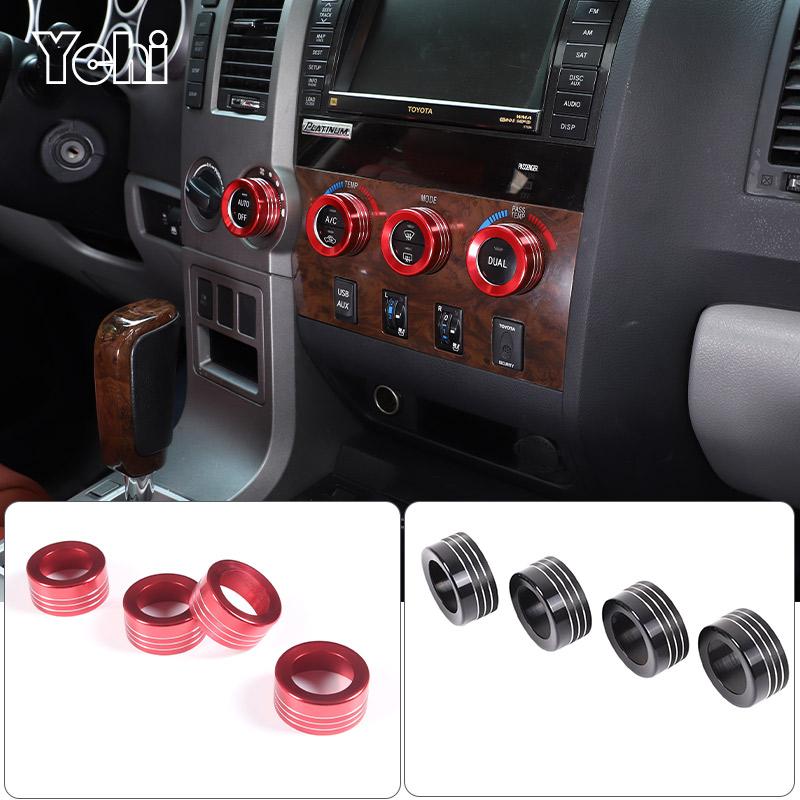 Car Air Condition Knob Audio Volume Control Button Circle Decoration Trim Ring Cover For Toyota Tundra 2007-2013 Accessories