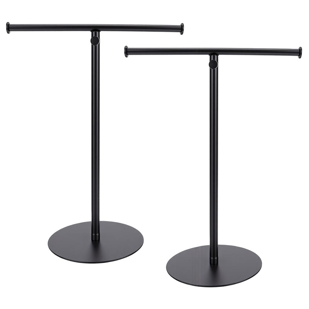 T Shape Storage Rack Adjustable Height Black Iron Handbag Display Stand with Weighted Base