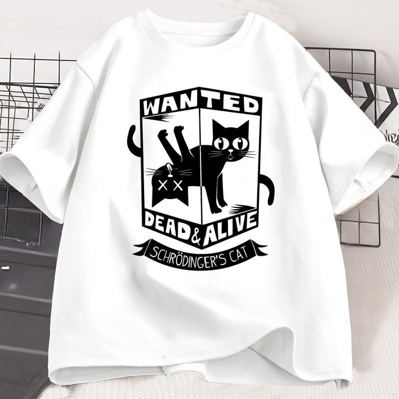 Funny Black Cat Tshirts Cotton Causal Loose Tshirt Printed Round Neck Short Sleeve Cat Lover T Shirt Harajuku Streetwear Tops