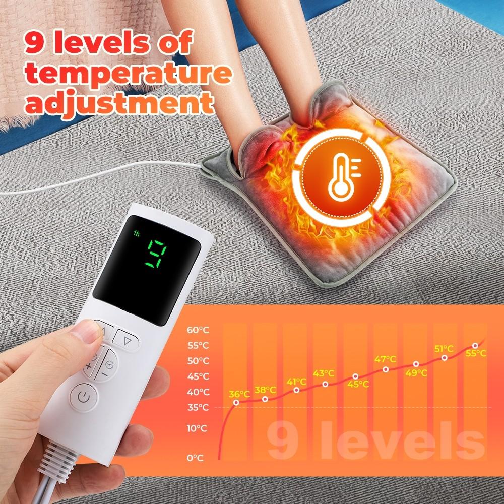 3 Temperature& 9 heat levels Electric Foot Heating Pad Setting Heating Pad Soft Flannel Fast Heating Feet Warmer
