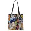 Cute Kawaii Cartoon Anime Cat Print Linen Tote Bag Women Fashion Handbags School Travel Shoulder Bags Reusable
