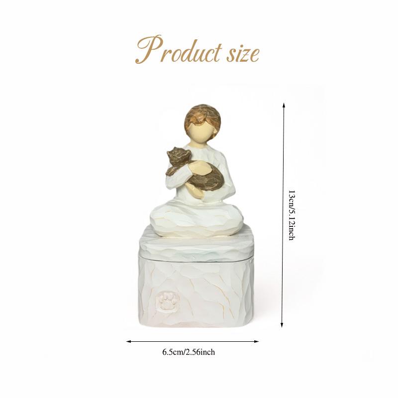 

Angel Statue Girl And Cat Prayer Sculpture Kindness Box Memorial Pet Loss Gifts Craft for Grieving Pet Owners Home Decor