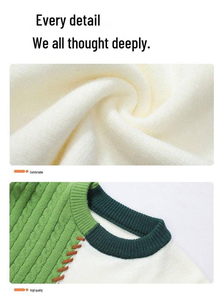 A/W 2025 Color Block Knit Sweater - Casual Couple's Round Neck Top