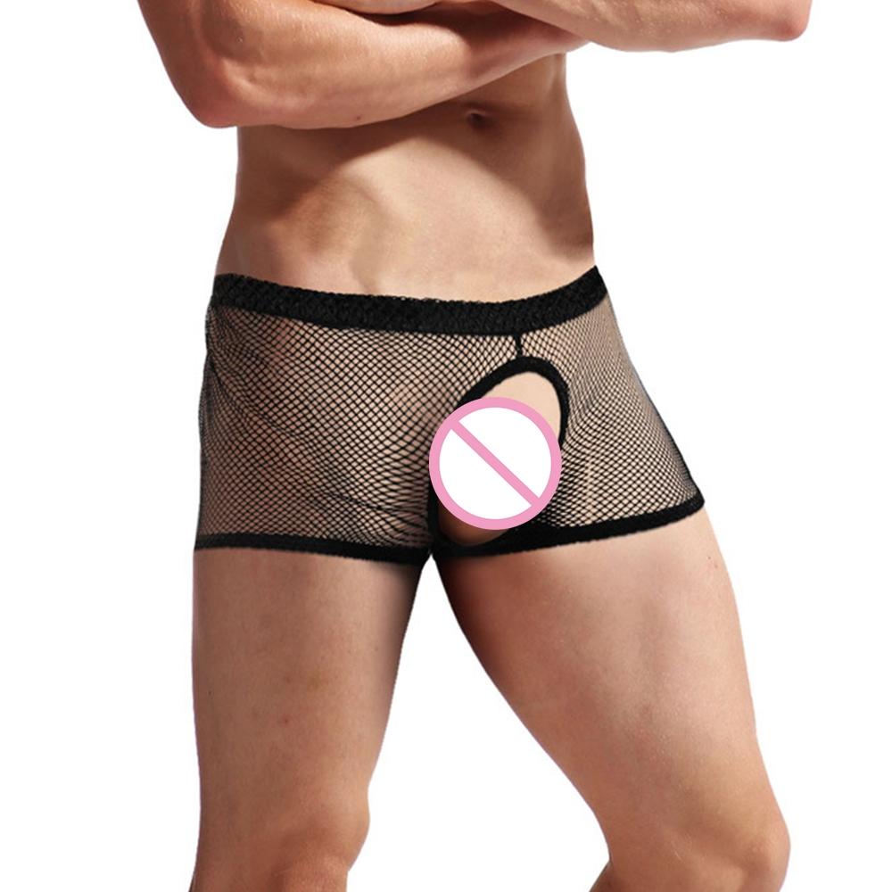 See Through Men Underpants Sexy Boxer Sheer Breathable Trunks