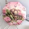 Turtle and Flower Pattern, Automatic Folding Umbrella, Portable and Foldable Design, 8 Ribs, a Christmas or Birthday Gift.