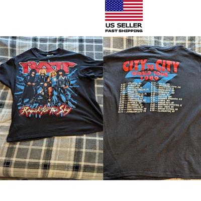 Camiseta Ratt Tour 1989 Diseño Raro 2 Lados Negra Camiseta Unisex Reimpresa KH16647 Camiseta Unisex