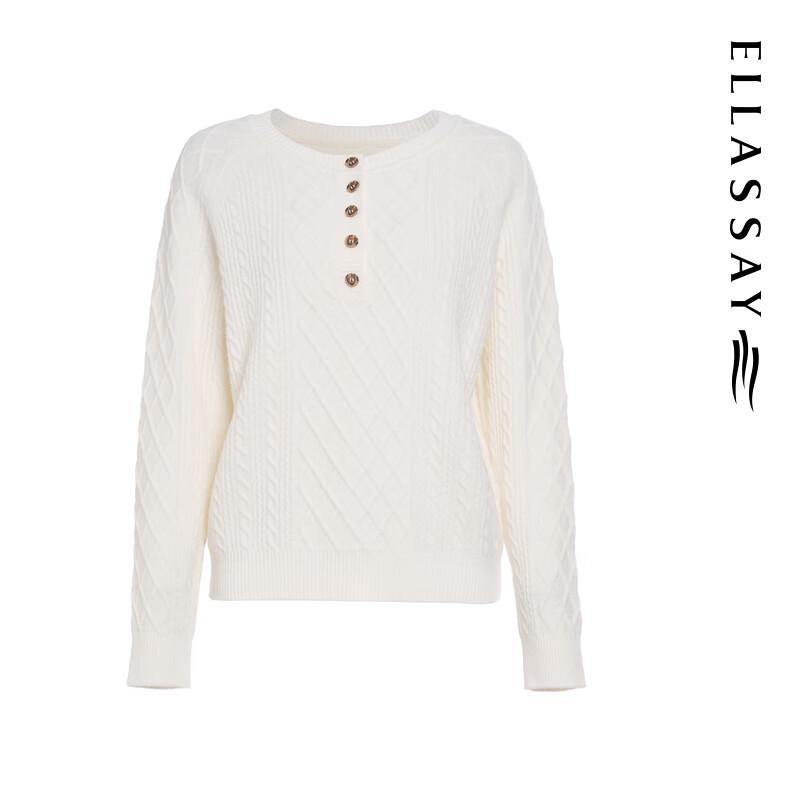 ELLASSAY Women's Textured Round Neck Pullover Knit Sweater