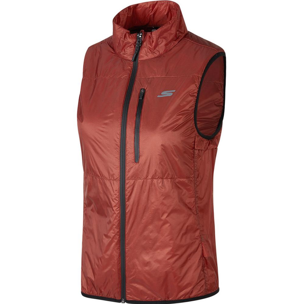 Skechers Solid Color Stand Collar Fashion Comfortable Vest Women vests Dark-Red P324W080-01RC S