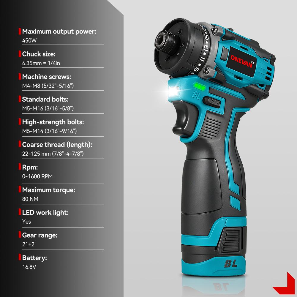 ONEVAN Cacciavite Elettrico Brushless 21+2 Mini 3IN1 Cacciavite a Batteria Trapano Elettrico Utensile Domestico per Foratura Legno e Riparazioni