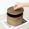 Caixa de Joias de Madeira Maciça Vintage Organizador de Rattan Trançado Rústico Baú Antigo para Guardar Lembranças com Espelho Caixa de Exibição de Mesa