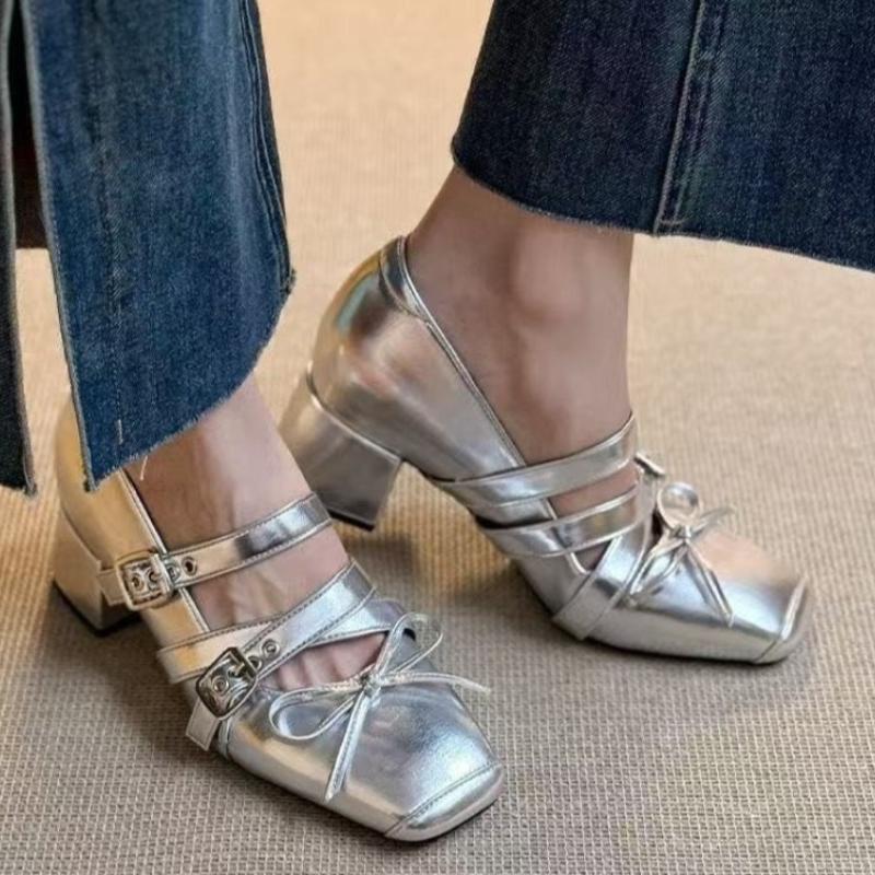 Butterfly-knot Flat Mary Jane Women's Comfort Soft Sole Ladies Elegnat Square Toe Ballets Shoes Daily Commute Zapatos De Mujer