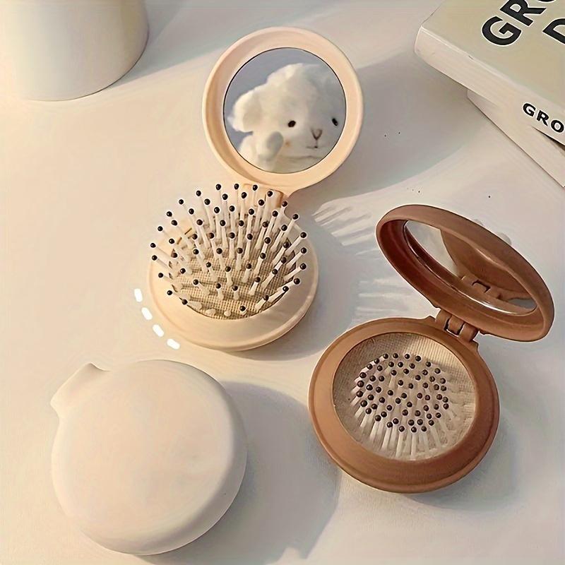 1PC Mini Portable Folding Hair Brush with Mirror for Women Lightweight Travel Comb for Outdoor Use