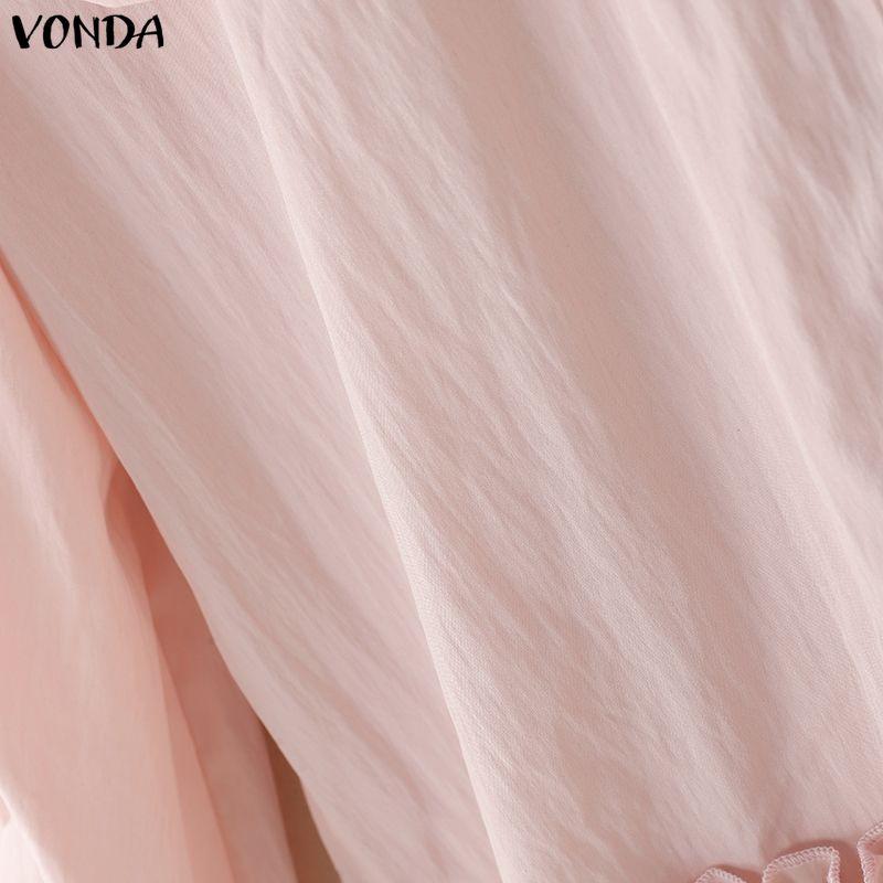 VONDA Women Casual Doll Collar Loose Long Sleeve Buttons Ruffled Blouse