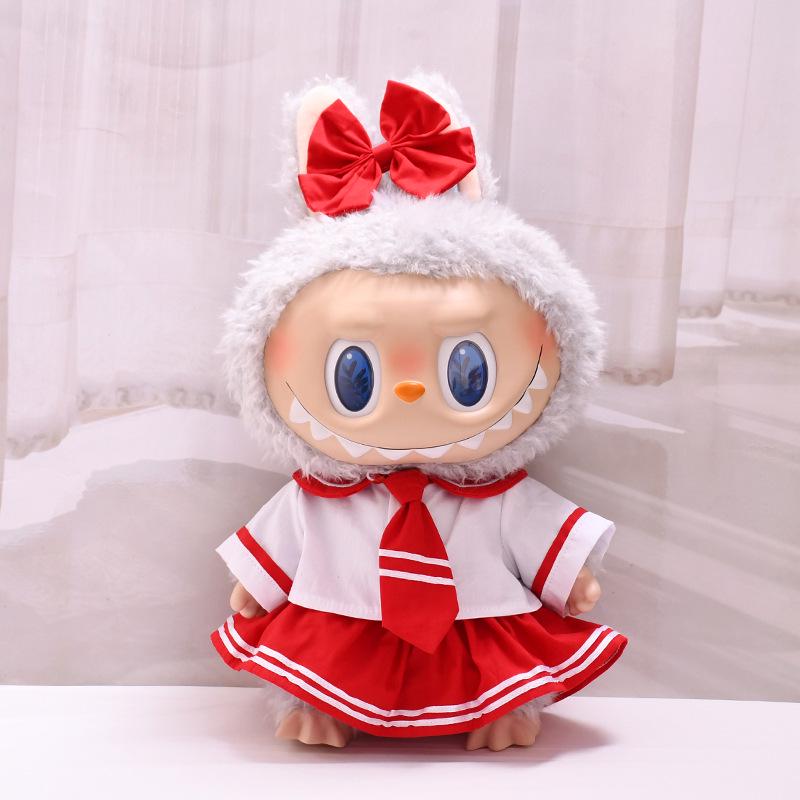 38cm Labubu Plush Doll Casual Outfit Set with Hat (Clothes Only)