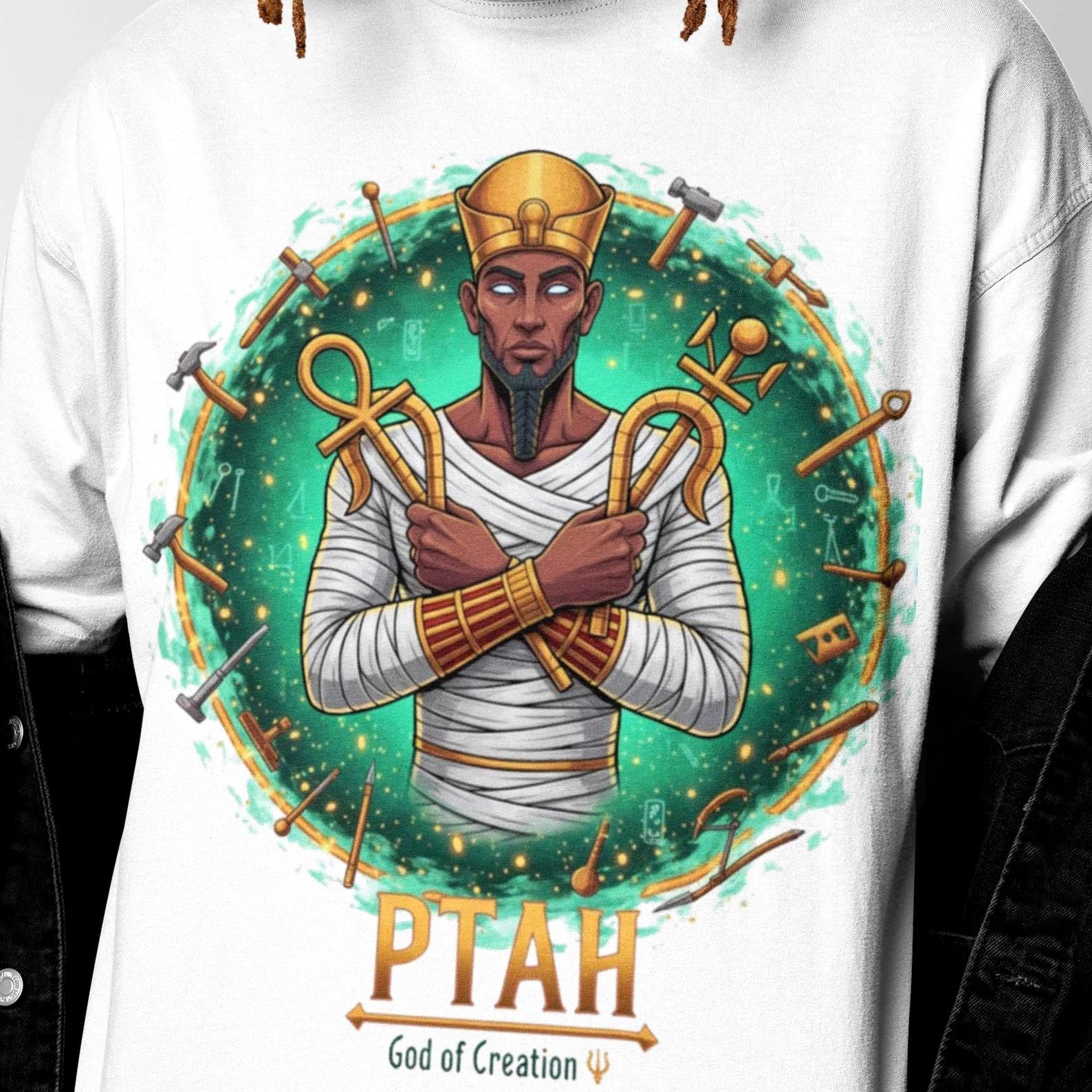 Ptah T-Shirt | Egyptian Mythology | Vintage Egyptian God Tee S
