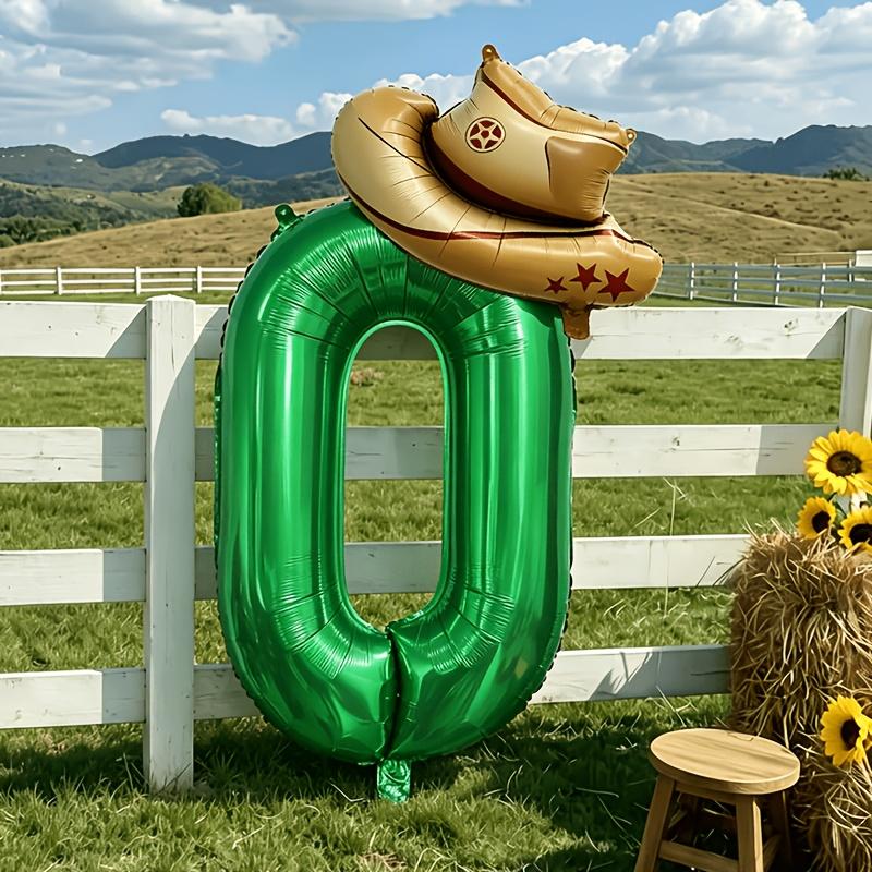 2pcs Farm Theme Party Balloon Set 32-Inch Green Number 0-9 Balloons Hat-Shaped Balloon Birthday Parties Anniversaries Decoration