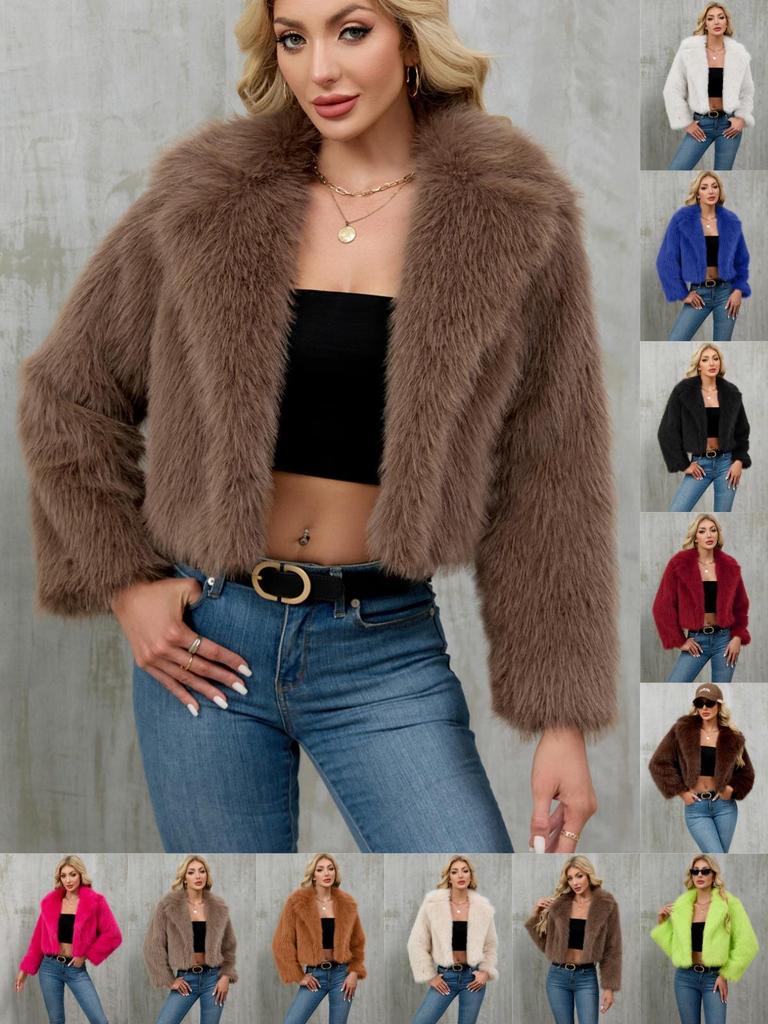 Giacca Corta da Donna Invernale in Ecopelliccia, Cappotto Corto con Scollo a Tacca e Texture Peluche, Capo d'Abbigliamento Casual Chic per Autunno Inverno
