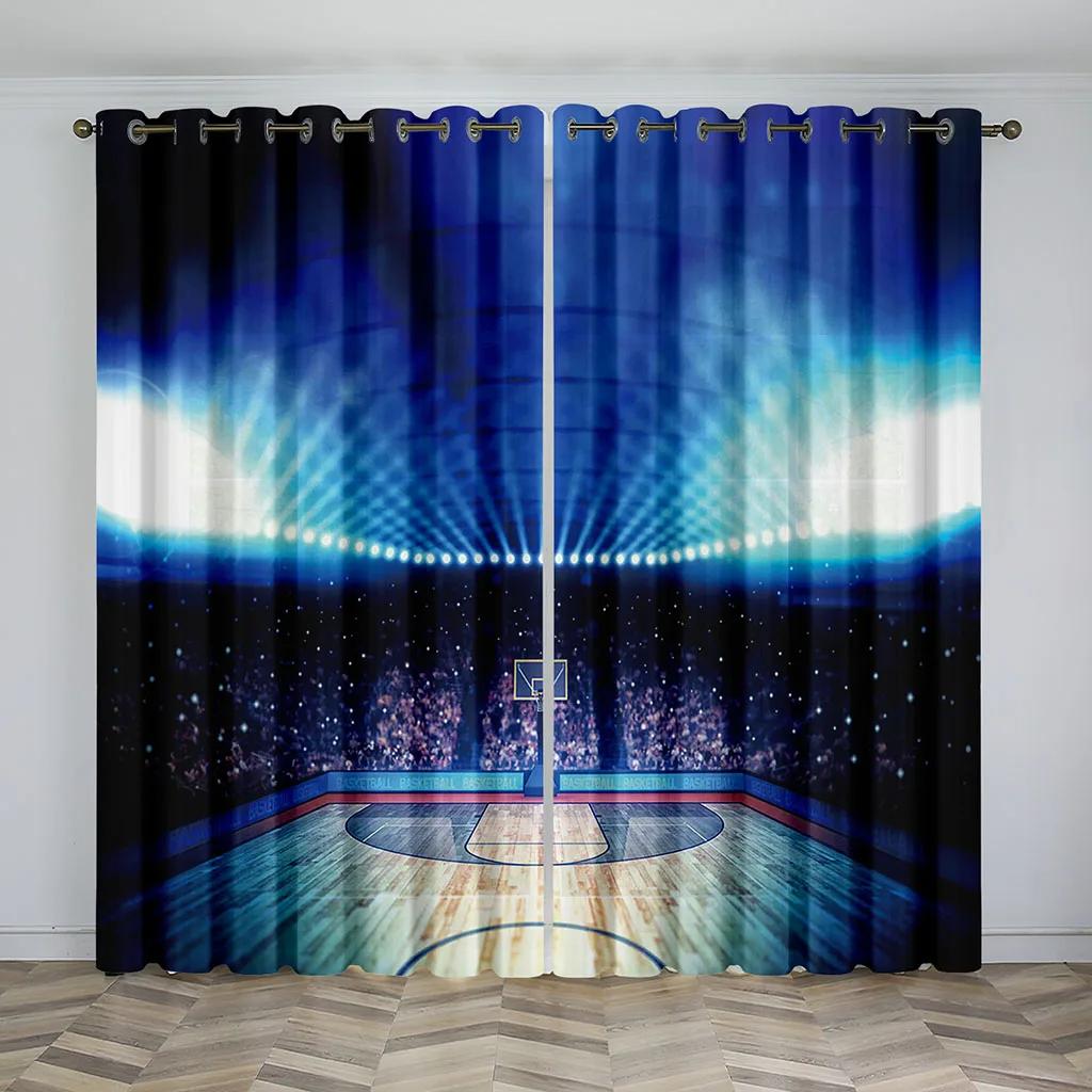 American Football Stadium Arena Night Spotlights Sky Bedroom Window Shade Curtains for Boys Men Teens Printed Living Room Drapes