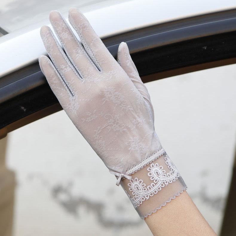 Women's Summer Sun Protection Ice Silk Touch Screen Lace Gloves - Short, Breathable, Anti-Slip, Full Finger for Driving