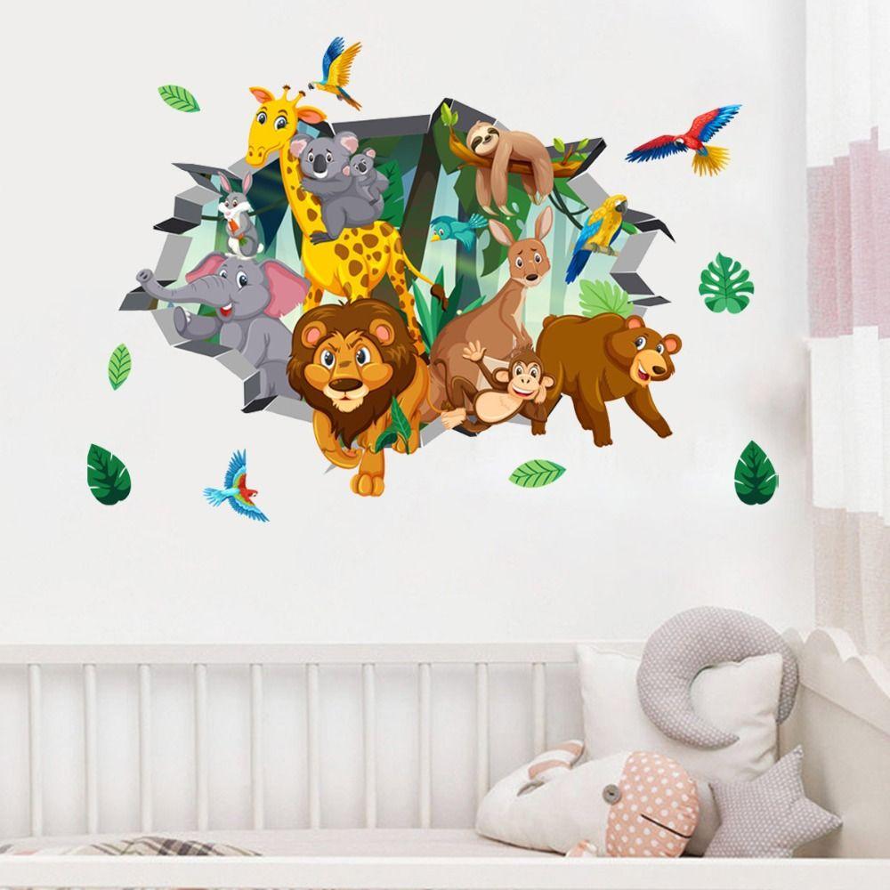 2 Sheets/set Waterproof Background Decor Decals Cartoon Wallpaper Animal Wall Stickers  Dormitory