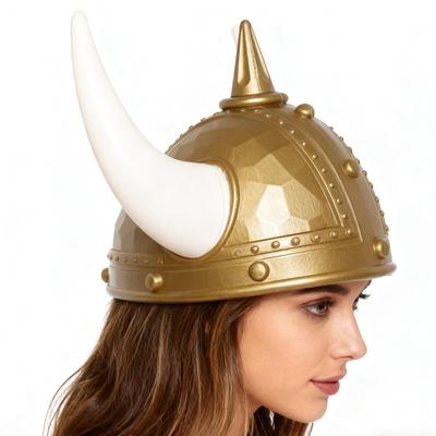 Medieval Hat Vintage Rustic Cosplay Adult Golden Medieval Viking Helmet With Horn Barbarians Halloween Costume Props