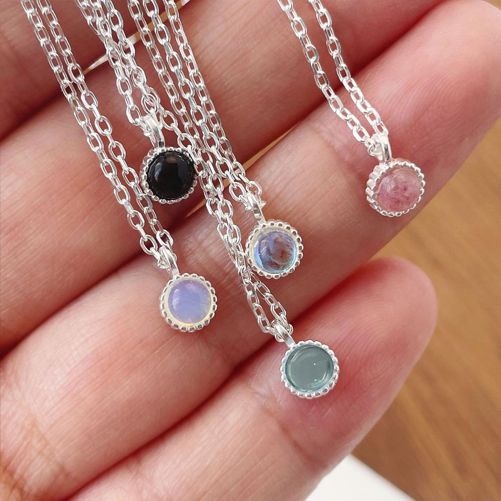 Korean Version of Minimalist S925 Sterling Silver Natural Crystal Stone Necklace Mini Minimalist Ins Small Pendant Collarbone Chain